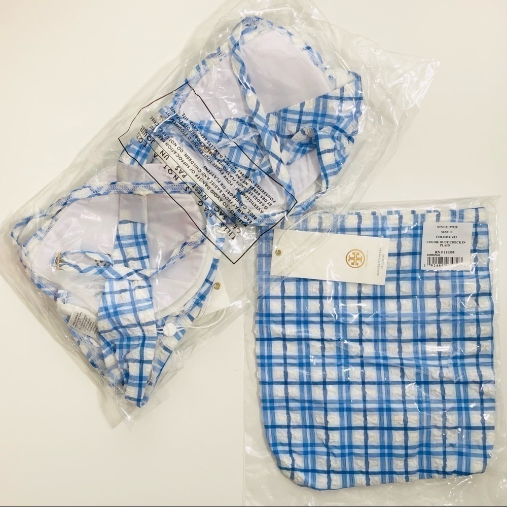 NWT Tory Burch Plaid Underwire Bikini Top Hipster Bikini Bottom Se Blue size L - Picture 11 of 13